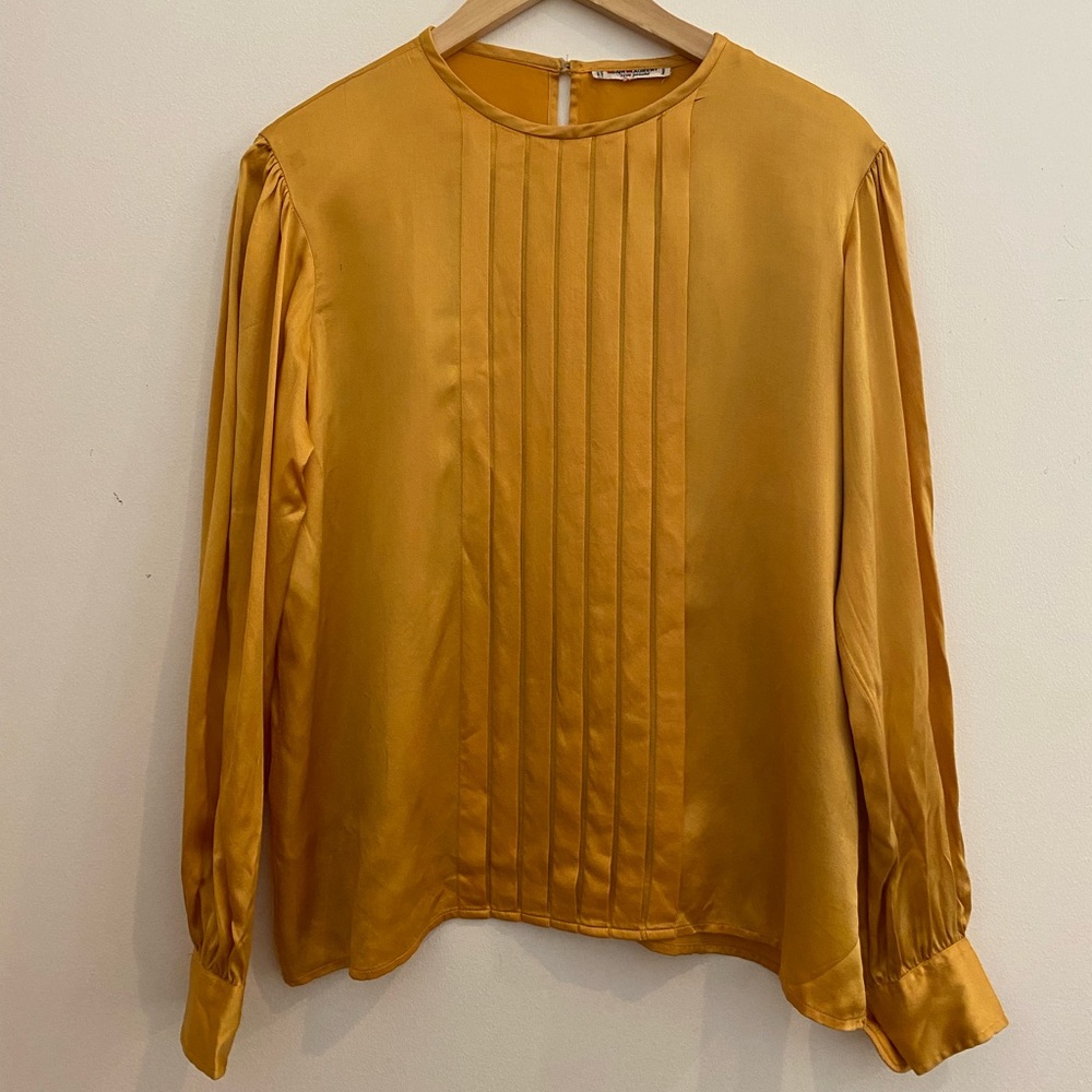 Vintage 1970s Saint Laurent Rive Gauche Marigold Silk Blouse- M/L